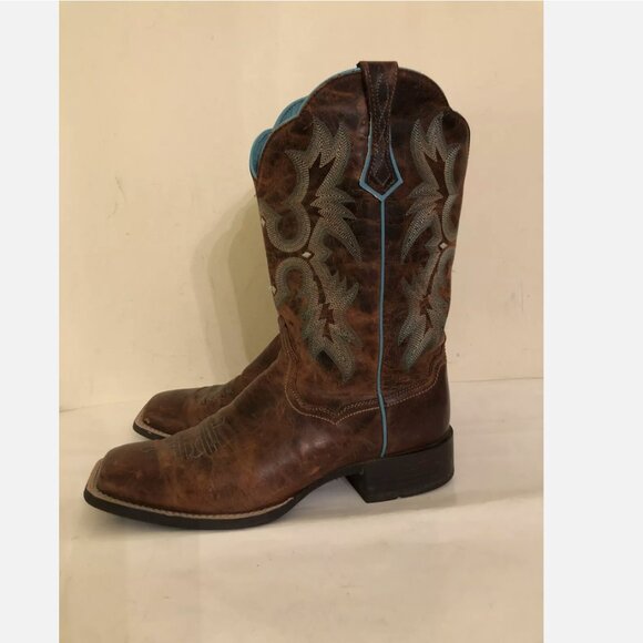 NEW Ariat Western Cowboy leather Brown Blue Boots Men’s Size 11 B Floor Model main image 6